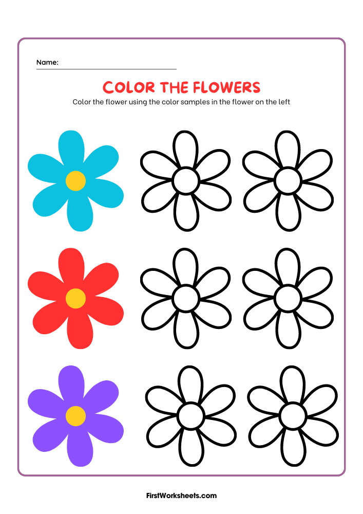 Color The Flowers Worksheet Color The Flowers Worksheet