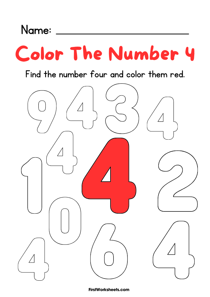 Color The Number 4 Worksheet Color The Number 4 Worksheet