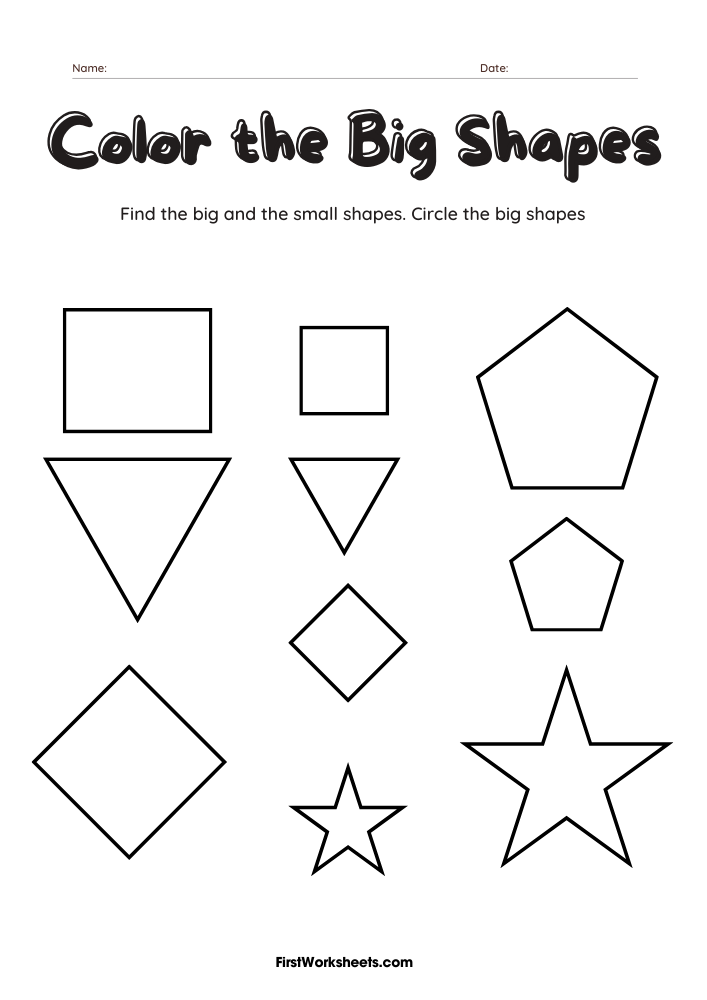 Color The Big Shapes Worksheet