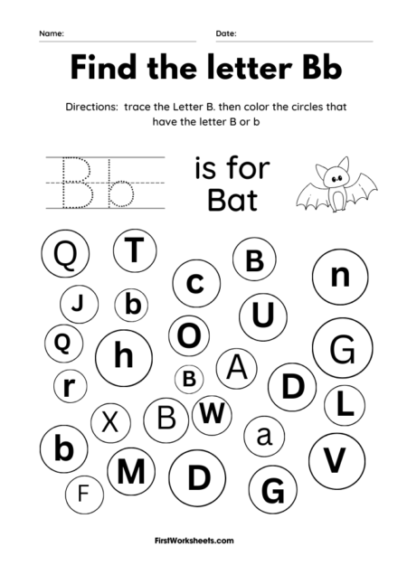 Find, Trace & Color the Letter Bb Worksheets