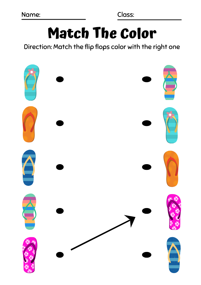 Flip Flops Color Match Worksheet Flip Flops Color Match Worksheet