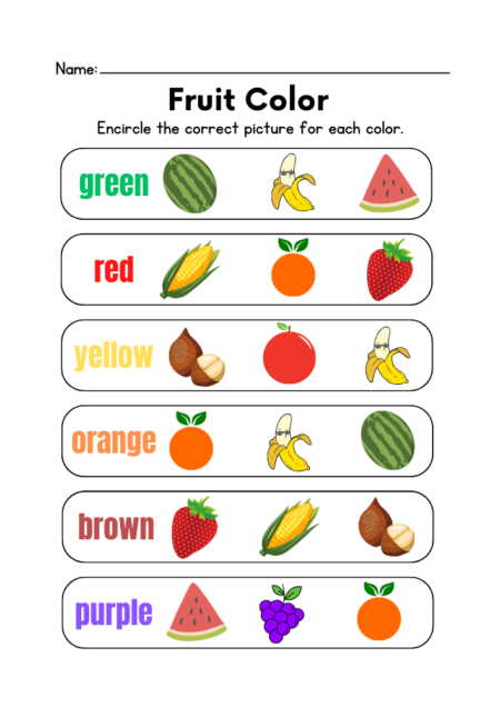 Fruit Color Identification Worksheets