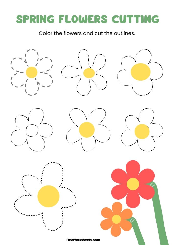 Spring Flowers Cutting Worksheet Spring Flowers Cutting Worksheet