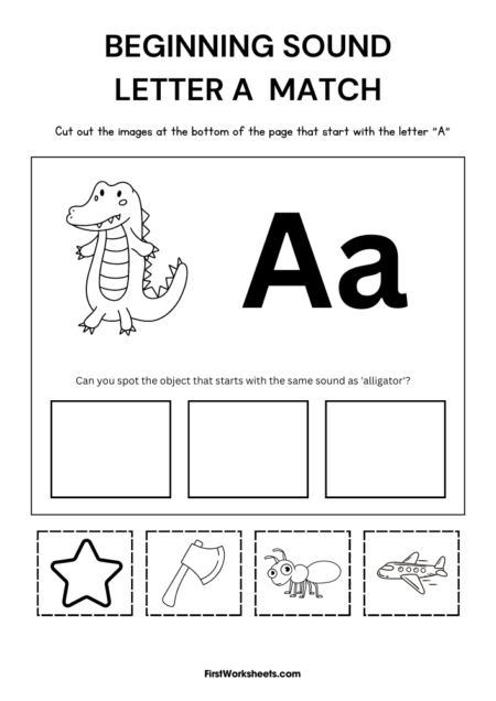 Beginning Sound Letter A Match Worksheets