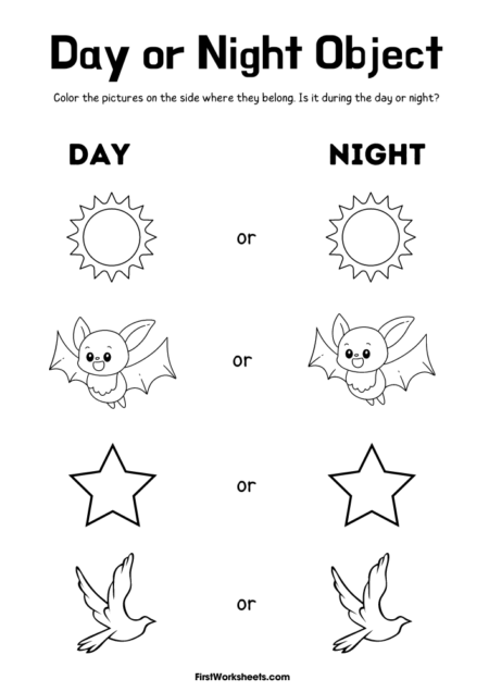 Color by Time: Day or Night Worksheets Color by Time: Day or Night Worksheets