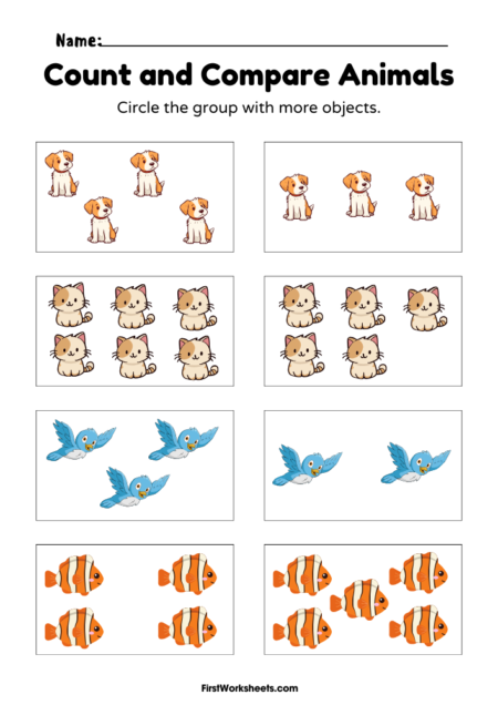 Count and Compare: Animal Edition Worksheets