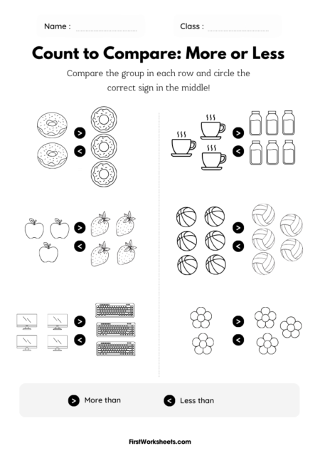 Count to Compare: More or Less Worksheets