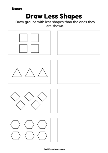 Draw Less Shapes Worksheets
