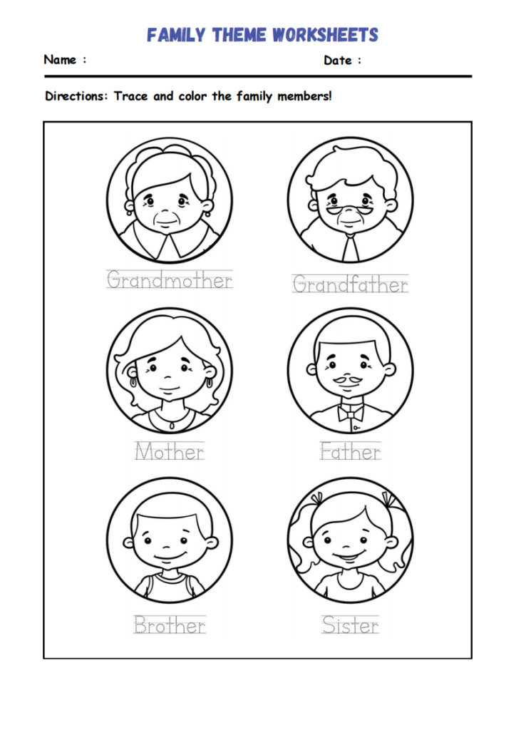 Family Theme Tracing Worksheet Family Theme Tracing Worksheet