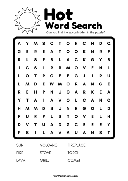 Hot Items Word Search Hot Items Word Search