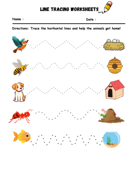 Line Tracing: Animals & Their Homes Worksheets Line Tracing: Animals & Their Homes Worksheets