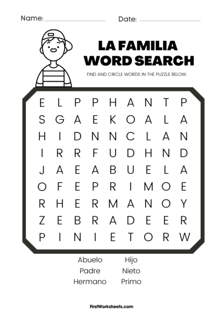 Los hombres en la familia Word Search Los hombres en la familia Word Search