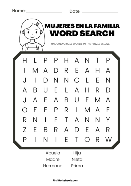 Mujeres en la familia Word Search Mujeres en la familia Word Search