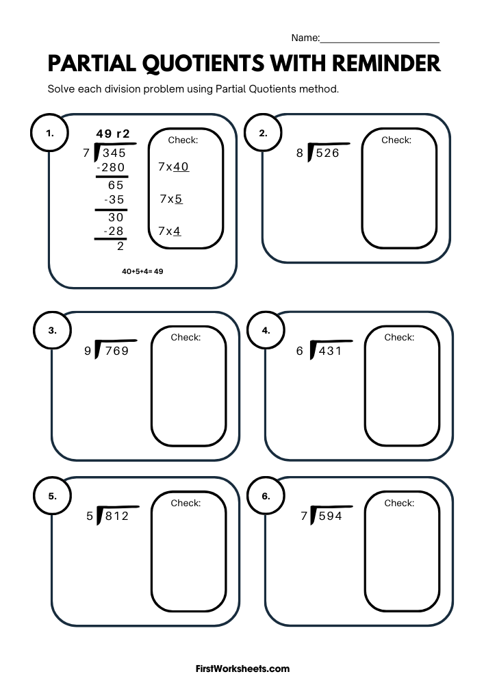 3 Digit Partial Quotients With Reminders