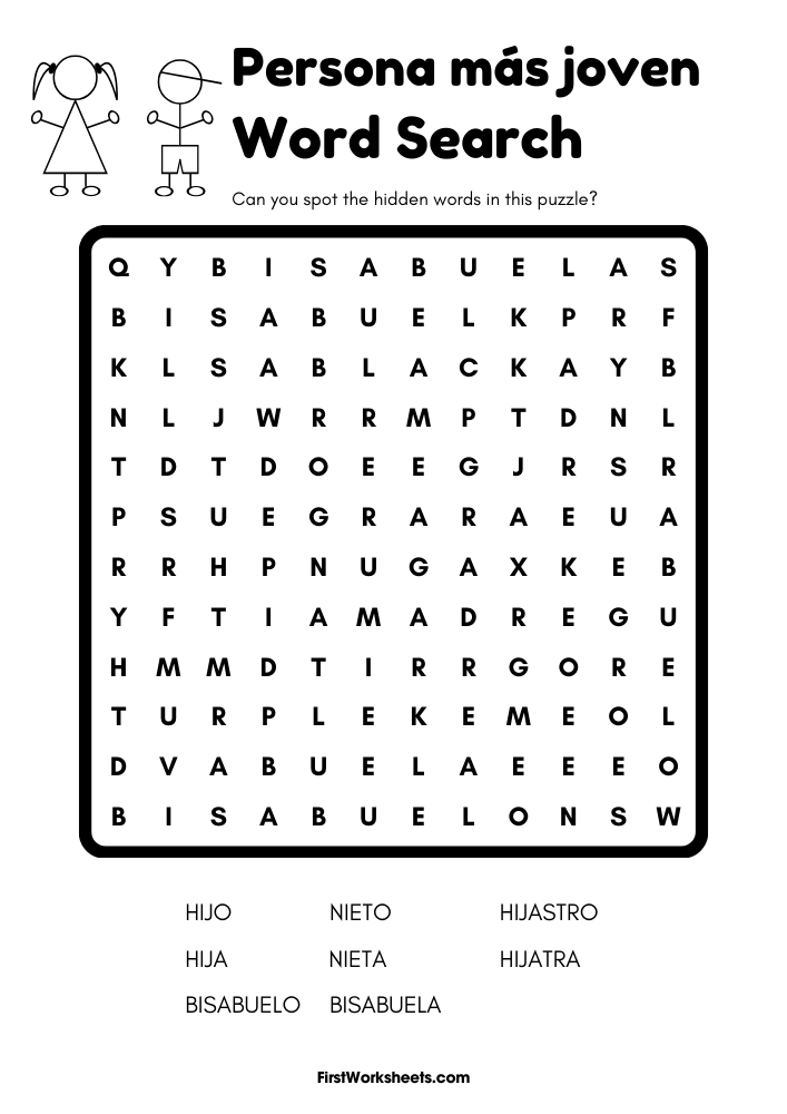 Persona Mas Joven De La Familia Word Search Persona Mas Joven De La Familia Word Search