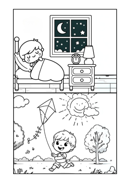 Playing at Day, Resting by Night Coloring Pages Playing at Day, Resting by Night Coloring Pages