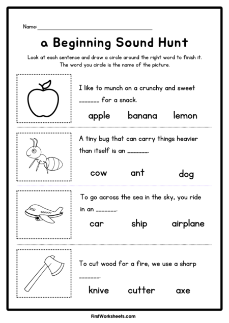 A Beginning Sound Hunt Worksheets