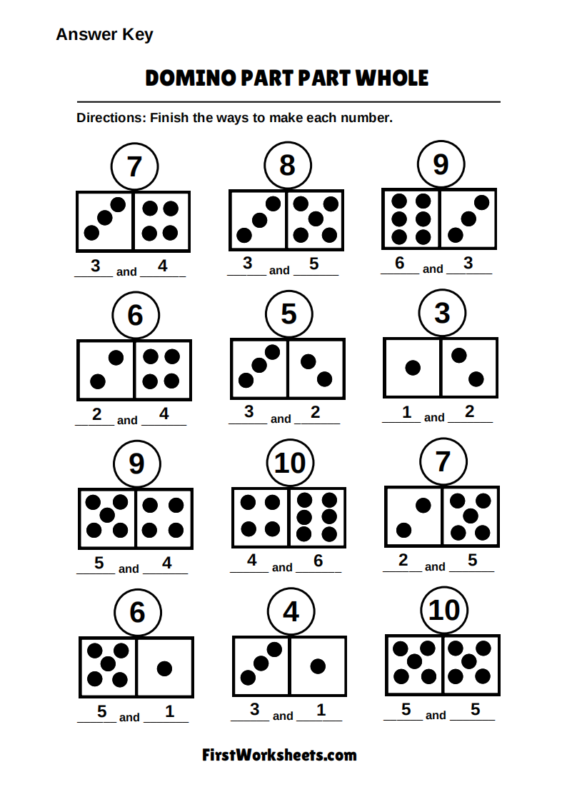 Domino Part Part Whole Worksheet Answer Key Domino Part Part Whole Worksheet Answer Key
