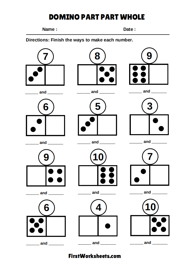 Domino Part Part Whole Worksheet Domino Part Part Whole Worksheet