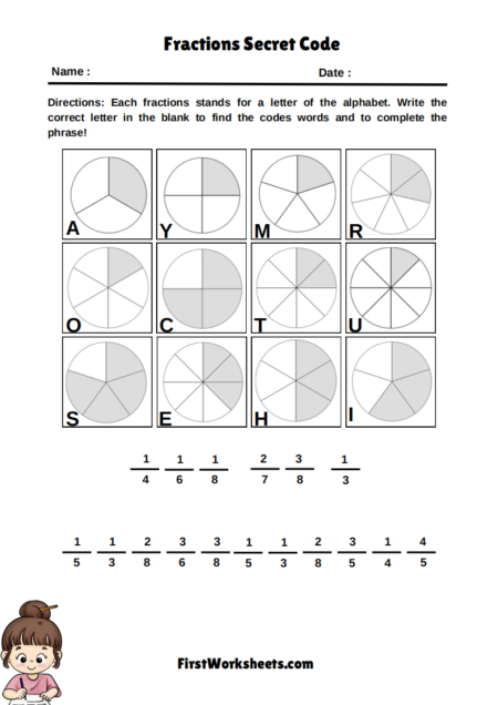Fractions Secret Code Worksheets