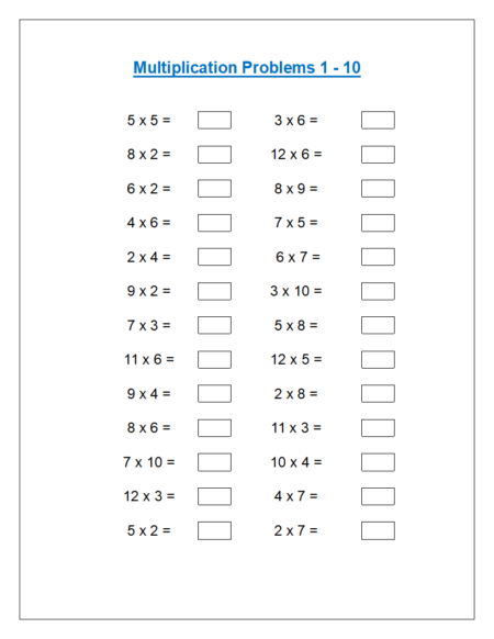 Multiplication Problem 1 – 10 Worksheets Multiplication Problem 1 – 10 Worksheets
