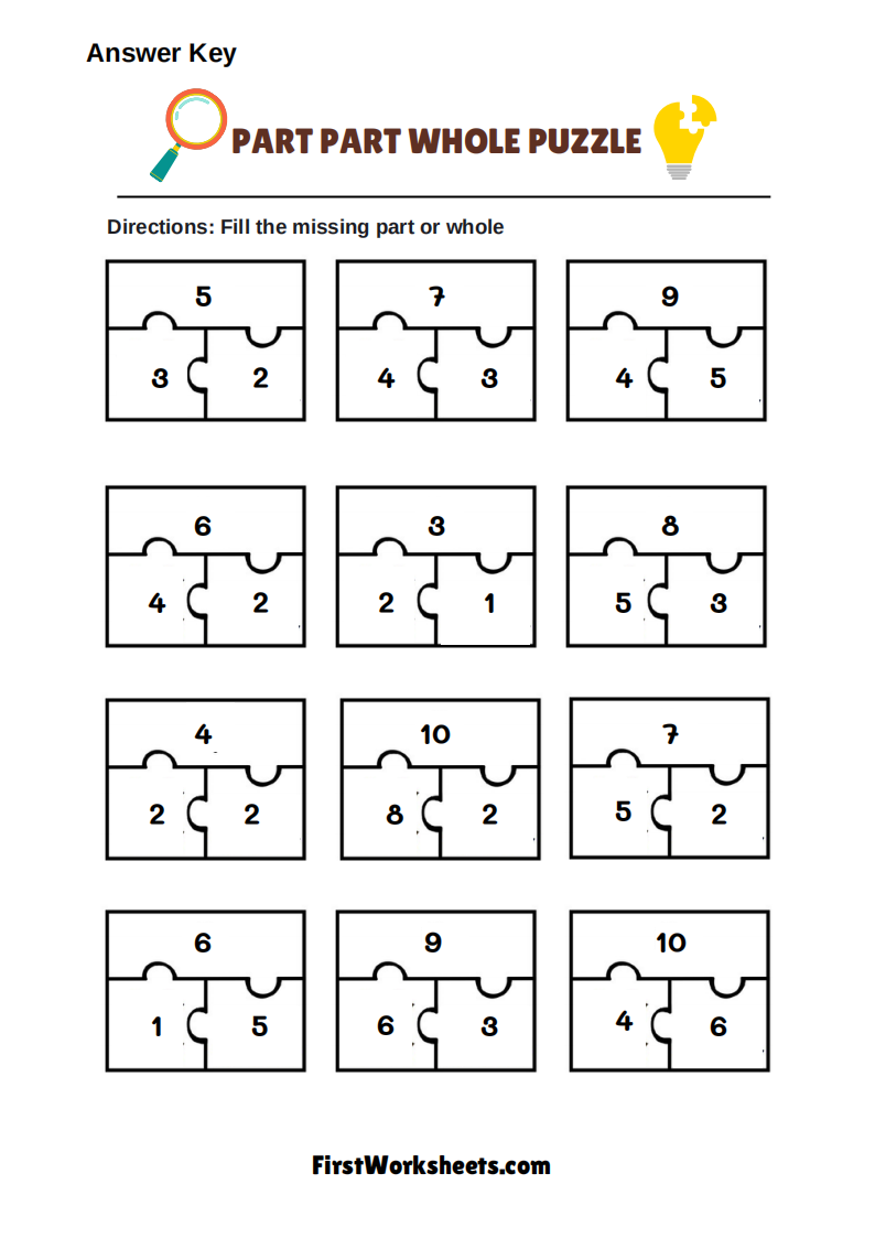 Part Part Whole Puzzle Worksheet Answer Key Part Part Whole Puzzle Worksheet Answer Key