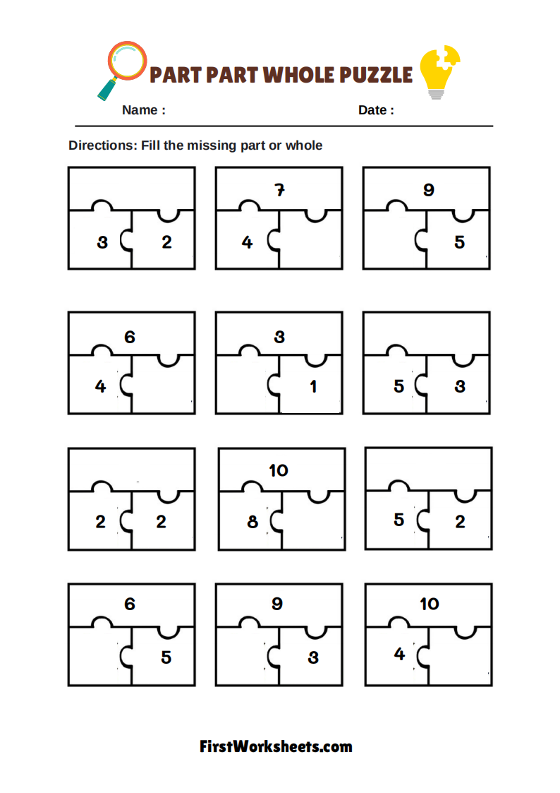 Part Part Whole Puzzle Worksheet Part Part Whole Puzzle Worksheet