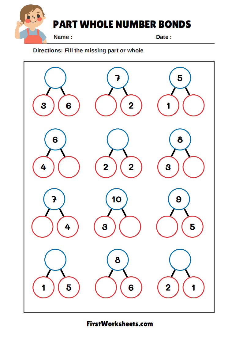 Part Whole Number Bonds Worksheet Part Whole Number Bonds Worksheet