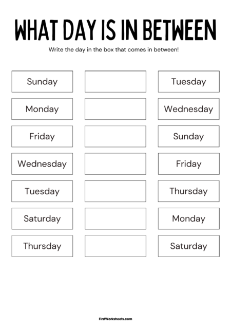 What Day Is in Between Worksheets