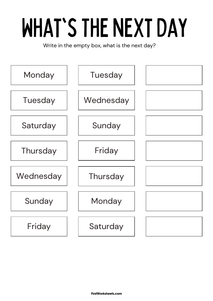 Whats The Next Day Worksheet Whats The Next Day Worksheet