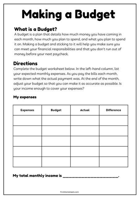 Making A Budget Worksheets