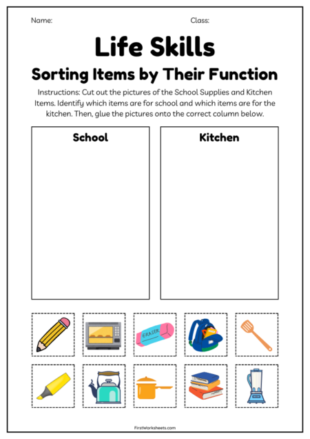 Sorting Items by Their Function Worksheets
