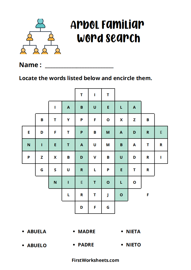 Arbol Familiar Word Search Worksheet Answer Key Arbol Familiar Word Search Worksheet Answer Key
