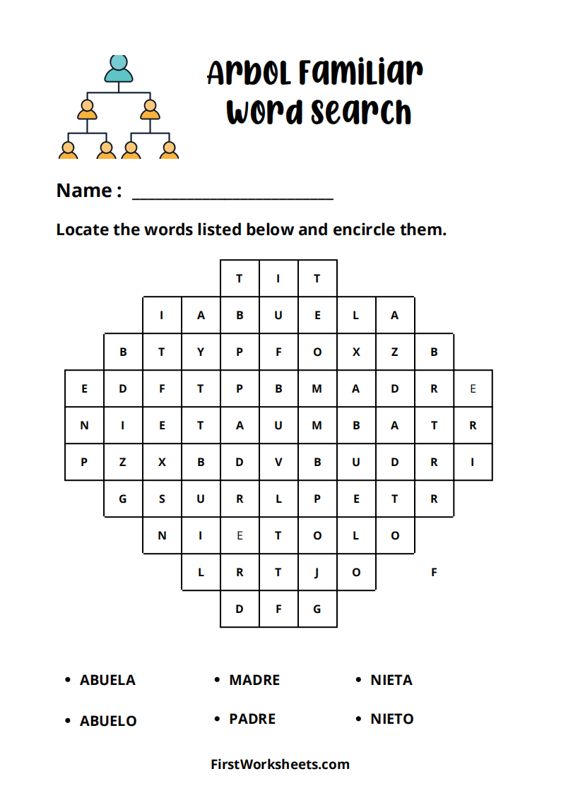 Arbol Familiar Word Search Worksheet Arbol Familiar Word Search Worksheet