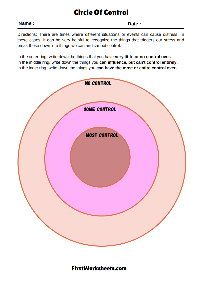 Circle Of Control Worksheet Circle Of Control Worksheet