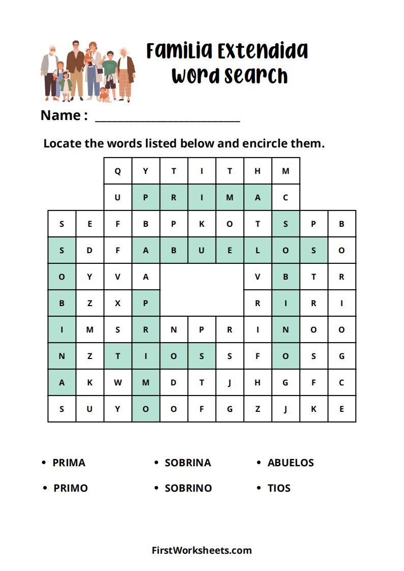 Familia Extendida Word Search Worksheet Answer Key Familia Extendida Word Search Worksheet Answer Key