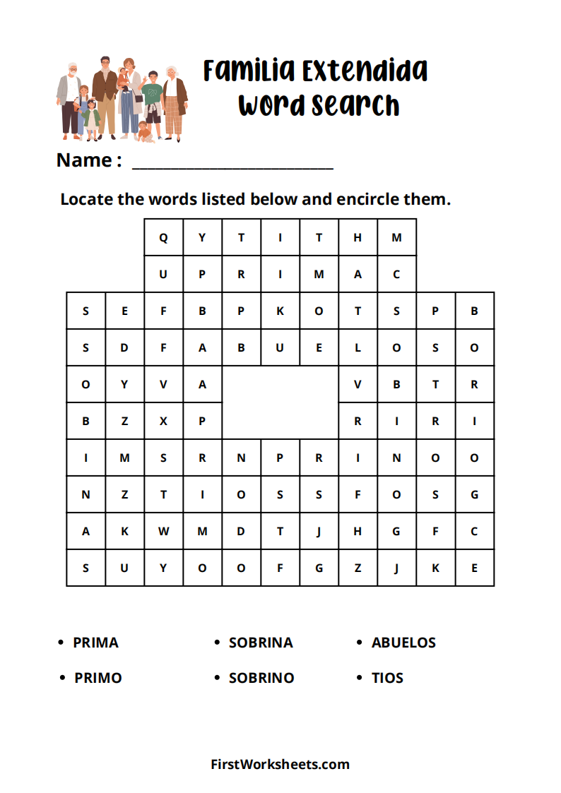 Familia Extendida Word Search Worksheet Familia Extendida Word Search Worksheet