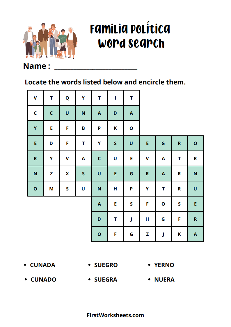 Familia Política Word Search Worksheet Answer Key Familia Política Word Search Worksheet Answer Key