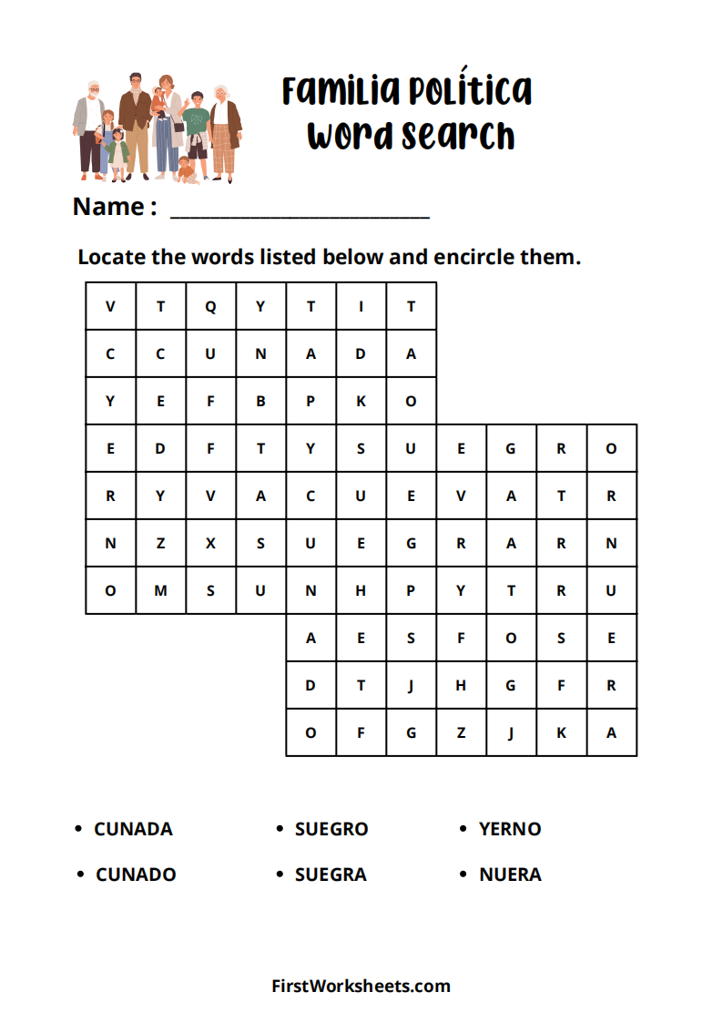 Familia Política Word Search Worksheet Familia Política Word Search Worksheet