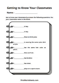 Getting To Know Your Classmates Worksheet