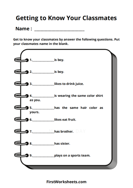Getting to Know Your Classmates Worksheets Getting to Know Your Classmates Worksheets