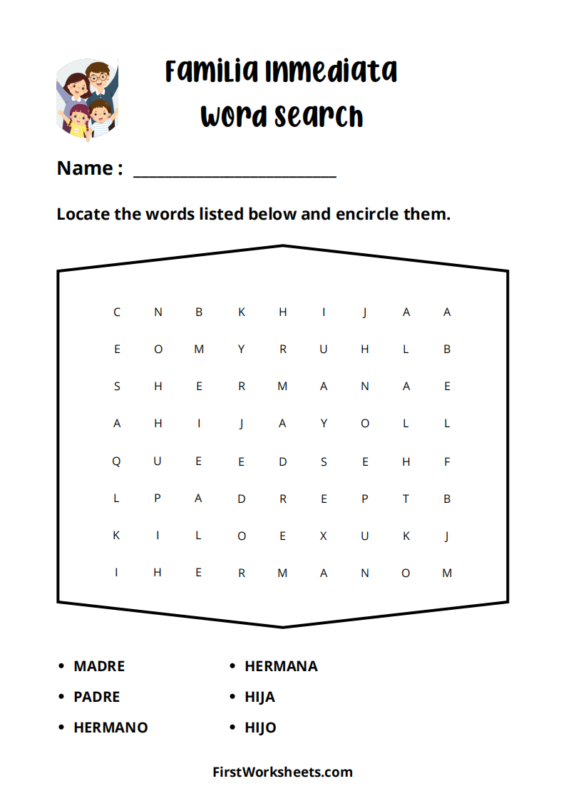 La Familia Inmediata Word Search Worksheet La Familia Inmediata Word Search Worksheet
