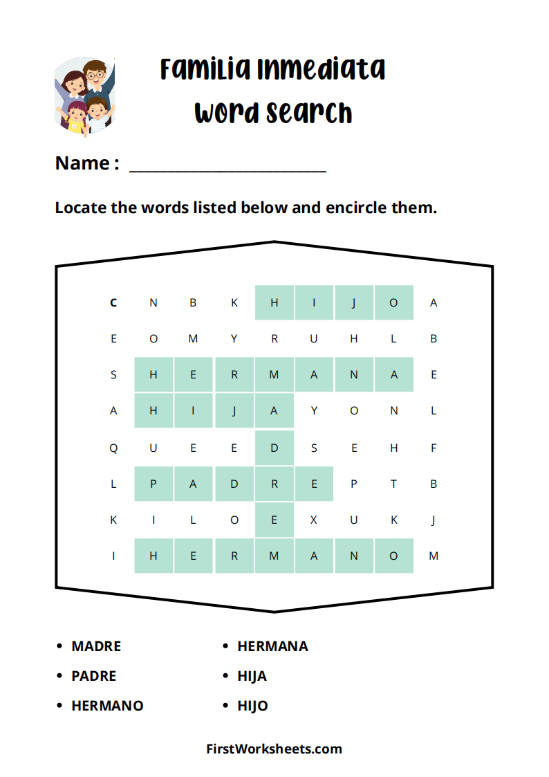La Familia Inmediata Word Search Worksheet Answer Key La Familia Inmediata Word Search Worksheet Answer Key
