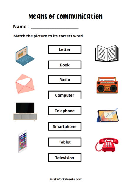 Match Means of Communication Worksheets Match Means of Communication Worksheets