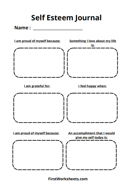 Self-Esteem Journal Worksheets Self-Esteem Journal Worksheets