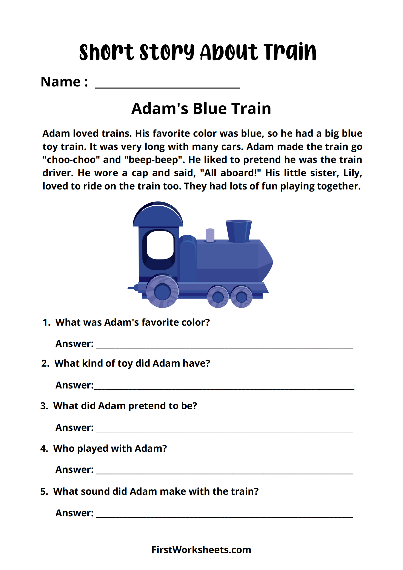 Short Story About Train Worksheet Short Story About Train Worksheet