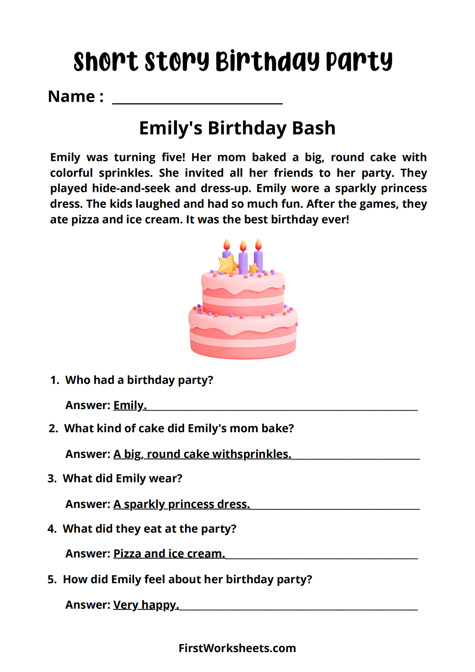 Short Story Birthday Party Worksheet Answer Key Short Story Birthday Party Worksheet Answer Key
