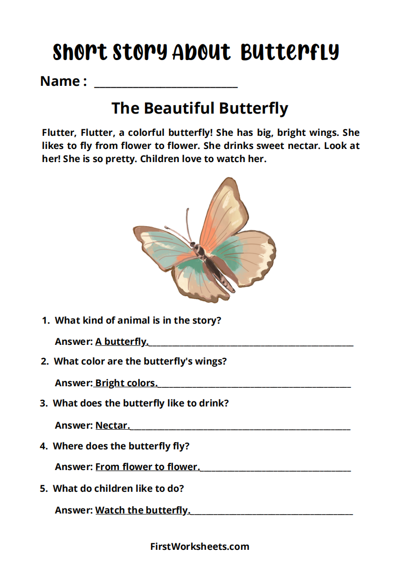 Short Story About Butterfly Worksheets Answer Key Short Story About Butterfly Worksheets Answer Key