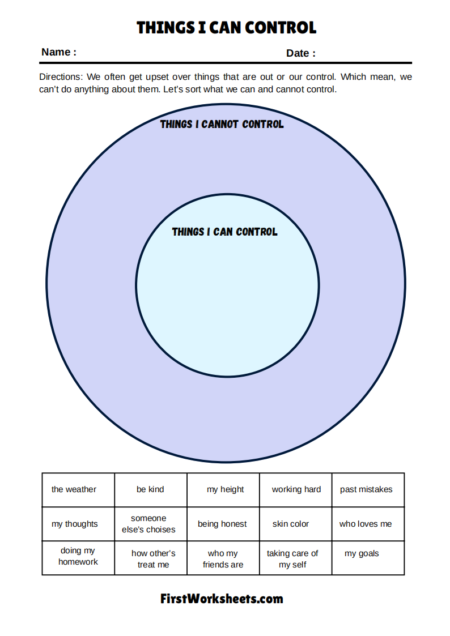 Things I Can Control Worksheets Things I Can Control Worksheets