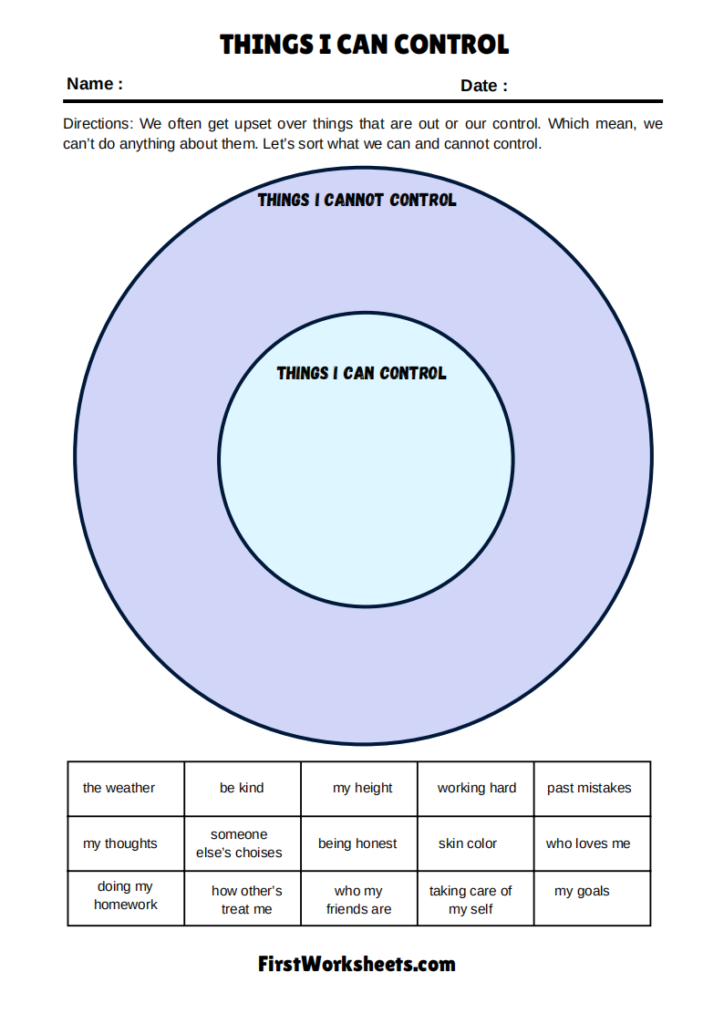 Things I Can Control Worksheet Things I Can Control Worksheet